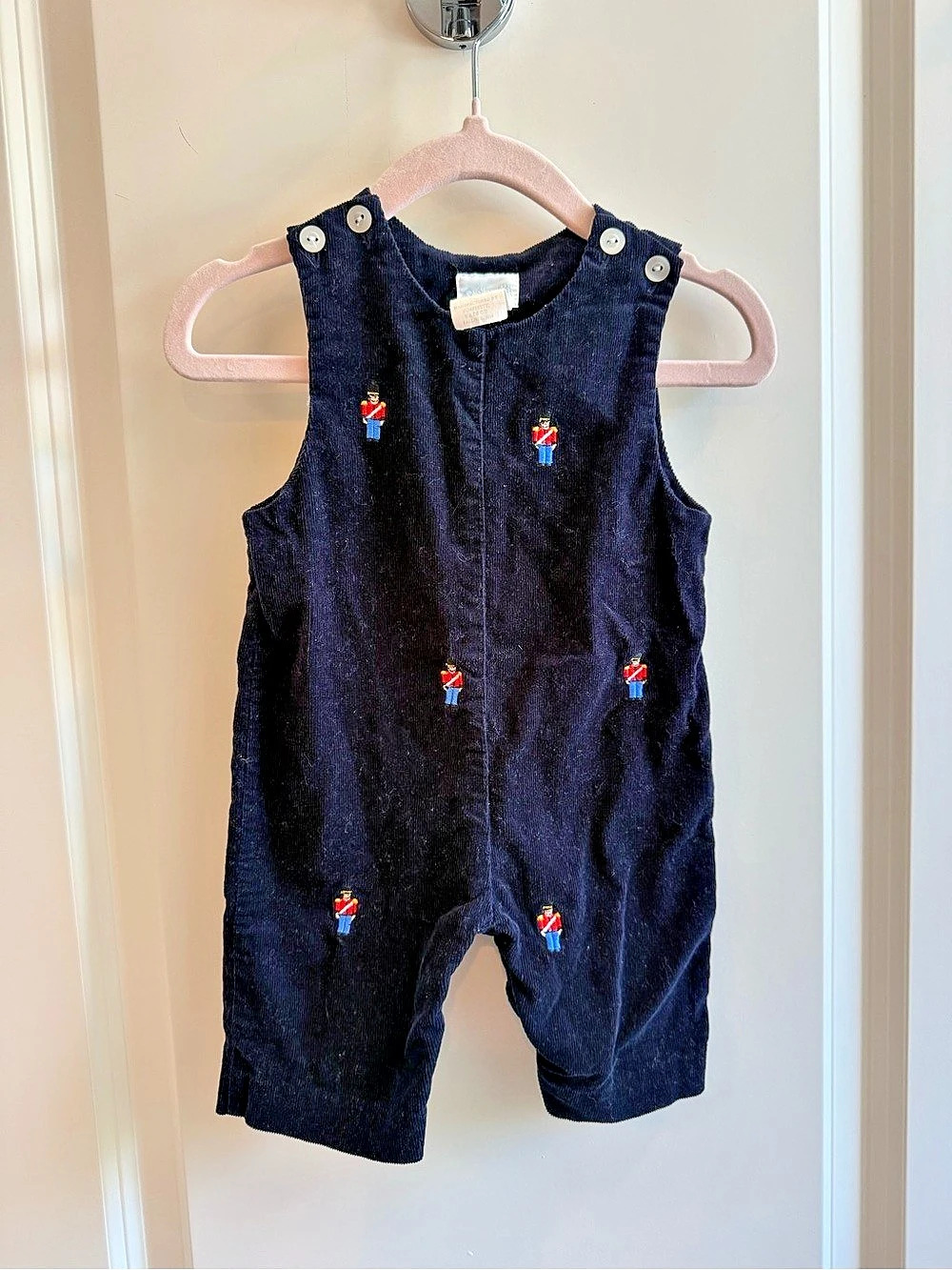 Baby Navy Corduroy Nutcracker Jon Jon Christmas Romper Size 3M